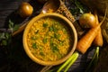 Lentil soup on a wooden tasty eating gourmet Royalty Free Stock Photo