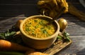 Lentil soup on a wooden tasty eating gourmet vegetable Royalty Free Stock Photo