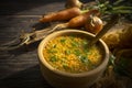 Lentil soup on a wooden tasty eating parsley vegetable Royalty Free Stock Photo