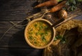 Lentil soup on a wooden tasty eating rustic vegetable Royalty Free Stock Photo