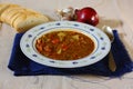 Lentil stew, made with carrots, onion, garlic, potatoes, green pepper, red pepper and spices, grandma`s recipe, mediterranean die Royalty Free Stock Photo