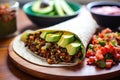 lentil and walnut taco filling with avocado salsa