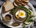 Lentils with boiled egg, bread, pickle. Whole 30