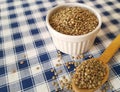 Lentils in ceramic bowl and spoon Royalty Free Stock Photo