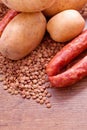 Lentils potatoes and pork sausage Royalty Free Stock Photo