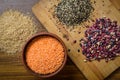 Lentils, red beans and brown rice Royalty Free Stock Photo