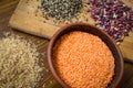 Lentils, red beans and brown rice Royalty Free Stock Photo