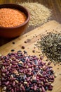 Lentils, red beans and brown rice Royalty Free Stock Photo