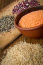 Lentils, red beans and brown rice Royalty Free Stock Photo