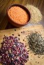 Lentils, red beans and brown rice Royalty Free Stock Photo