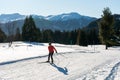 Caucasian woman in her fifties enjoys a nordic skiing workout in winter