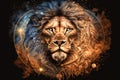 Leo astrological zodiac sign symbol animal, Lion. Dark space cloud nebula background Royalty Free Stock Photo