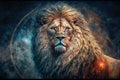 Leo astrological zodiac sign symbol animal, Lion. Dark space cloud nebula background Royalty Free Stock Photo