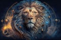 Leo astrological zodiac sign symbol animal, Lion. Dark space cloud nebula background Royalty Free Stock Photo