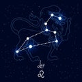 Leo, constellation and zodiac sign on the background of the cosmic universe. Blue and white design. Illustration vector Royalty Free Stock Photo