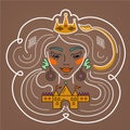 Leo constellation, zodiac sign, vector illustration of brown girl