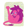 Leo. Funny zodiac sign. Colorful vector illustration of pink lion pulling paw up in hand-drawn sketch style on white Royalty Free Stock Photo