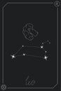 Leo horoscope card with constellation, zodiac sign and a patronizing planet. Royalty Free Stock Photo