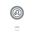 Leo icon. Thin linear leo outline icon isolated on white background from zodiac collection. Line vector sign, symbol for web and Royalty Free Stock Photo