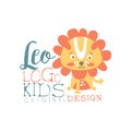 Leo kids logo original design, baby shop label, fashion print for kids wear, baby shower celebration, greeting Royalty Free Stock Photo