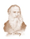 Leo Tolstoy Engraving Style Sketch Portrait Royalty Free Stock Photo