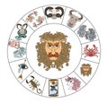 Leo on circle vector of Astrology design.illustration for doodle art.