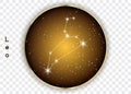 Leo zodiac constellations sign on beautiful starry sky with galaxy and space behind. Lion horoscope symbol constellation on deep c