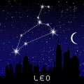 Leo zodiac constellations sign on beautiful starry sky with galaxy and space behind. Lion horoscope symbol constellation on deep c Royalty Free Stock Photo