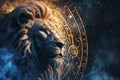 Leo zodiac sign against horoscope wheel