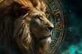 Leo zodiac sign against horoscope wheel