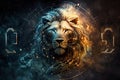 leo zodiac sign against a space nebula background Royalty Free Stock Photo