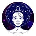 Leo zodiac sign artwork, beautiful girl face, horoscope symbol, star sign, vector illustration Royalty Free Stock Photo