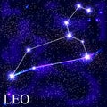 Leo Zodiac Sign with Beautiful Bright Stars on the Background of Cosmic Sky Vector Illustration Royalty Free Stock Photo