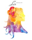 Leo zodiac sign. Beautiful girl silhouette. Watercolor illustration. Horoscope series