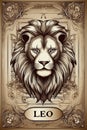 Leo zodiac sign card in style of an old engraving Royalty Free Stock Photo