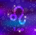 Leo Zodiac sign on a cosmic purple background with sparkling stars and nebula Royalty Free Stock Photo