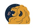 Leo, zodiac sign. Lion, horoscope symbol. Astrological animal sticker, celestial icon. Star constellation character, sky Royalty Free Stock Photo