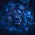 Leo Zodiac Sign, Lion Horoscope Symbol, Magic Astrology Lion, Lion in Fantastic Night Sky Royalty Free Stock Photo