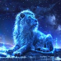 Leo Zodiac Sign, Lion Horoscope Symbol, Magic Astrology Lion, Lion in Fantastic Night Sky Royalty Free Stock Photo