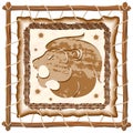 Leo Zodiac Sign on Native Tribal Leather Frame