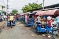 LEON, NICARAGUA - APRIL 25, 2016: Bicycle taxis at Mercado la Terminal market in Leon, Nicarag