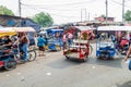 LEON, NICARAGUA - APRIL 25, 2016: View of bicycle taxis at Mercado la Terminal market in Leon, Nicarag