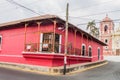 LEON, NICARAGUA - APRIL 25, 2016: View of a colorful colonial house of Antiguo Orfanato Old orphanage in Leon, Nicaragua