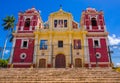 LEON, NICARAGUA, MAY, 16, 2018: Church with yellow facade blending pure neo classical lines and baroque decoration