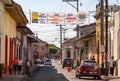 Folksy street with music festival banner in Leon, Nicaragua