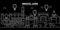 Leon silhouette skyline. Mexico - Leon vector city, mexican linear architecture, buildings. Leon line travel