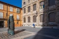 Leon, Spain, February 3, 2019. Sculpture Tribute to the builders of cathedrals in Leon.