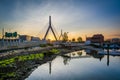 The Leonard P. Zakim Bunker Hill Bridge at sunset, in Boston, Ma Royalty Free Stock Photo