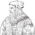 Leonardo Da Vinci line art portrait. Vector