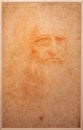 Leonardo da Vinci portrait on handmade cotton paper, Royal Library - Turin, Italy Royalty Free Stock Photo